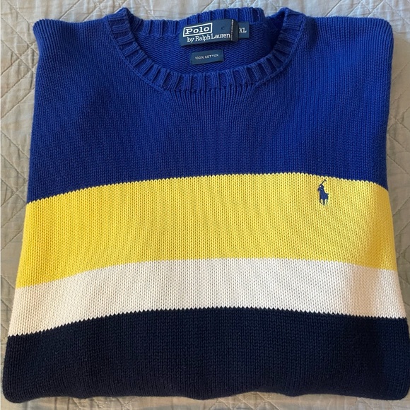 Polo Ralph Lauren Vintage Colorblock Stripe Cotton Crewneck Sweater Size XL